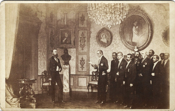 Kaiser Maximilian empfängt die mexikanische Delegation und nimmt am 10. April 1864 die Kaiserkrone an.