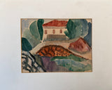 o.T Landschaft mit Gebäude